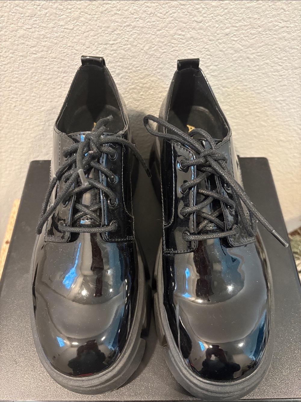 Aldo Black Patent Lace-Up Derby Shoes